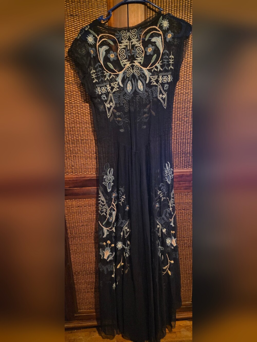 Johnny Was Navy Maxi Dress with Light Blue & Pale Yellow Embroidery Size Small - Picture 5 of 8